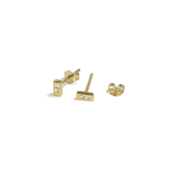Small CZ Bar Earrings with posts in - yellow gold, clear
