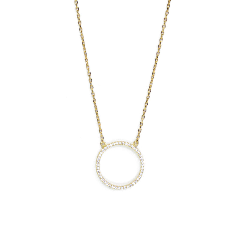 Yellow Gold Large Circle CZ Necklace