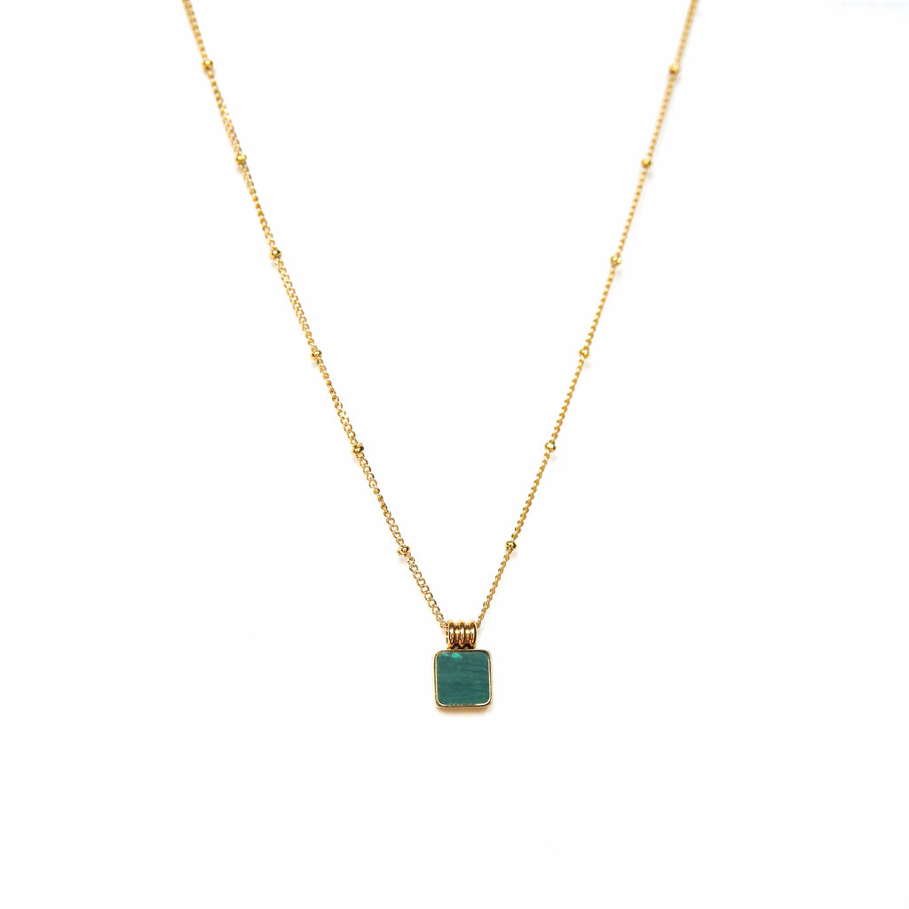 Square malachite deals gold necklace