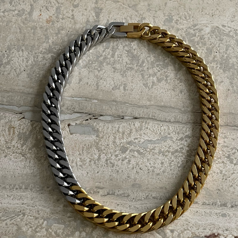 Two-tone Cuban Chain Chocker Necklace