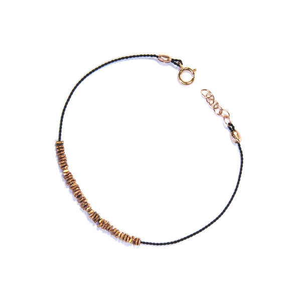 Black silk and copper beads bracelet