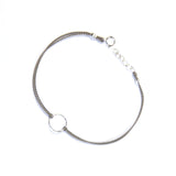 Silver geometry with silk - Gray, circle Bracelet