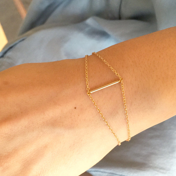 Wrist wearing Cross Bar 14K Gold Filled Bracelet