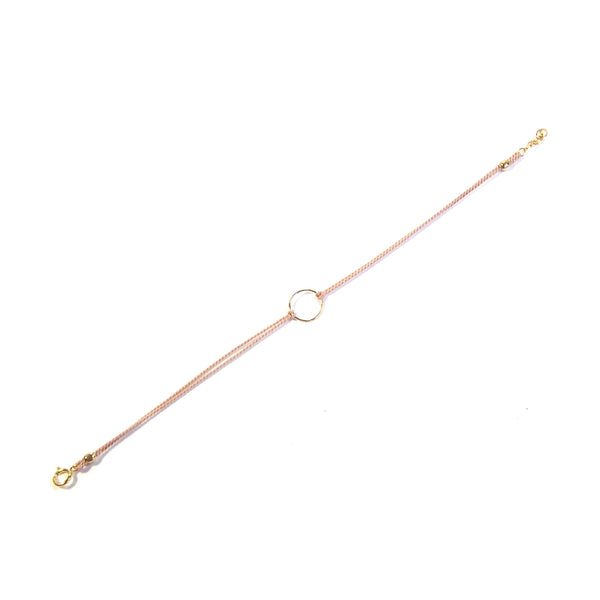 14K gold filled geometry with silk - Pink, circle Bracelet at an alternate angle