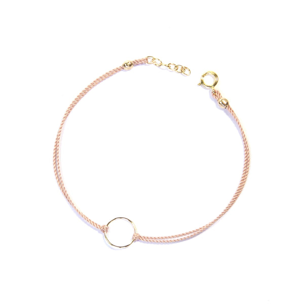 14K gold filled geometry with silk - Pink, circle Bracelet