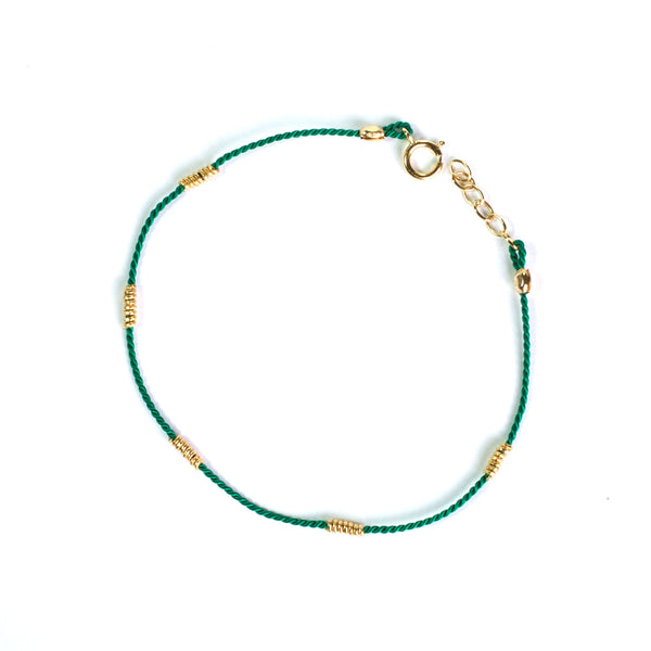 Green Silk with Gold wire bracelet