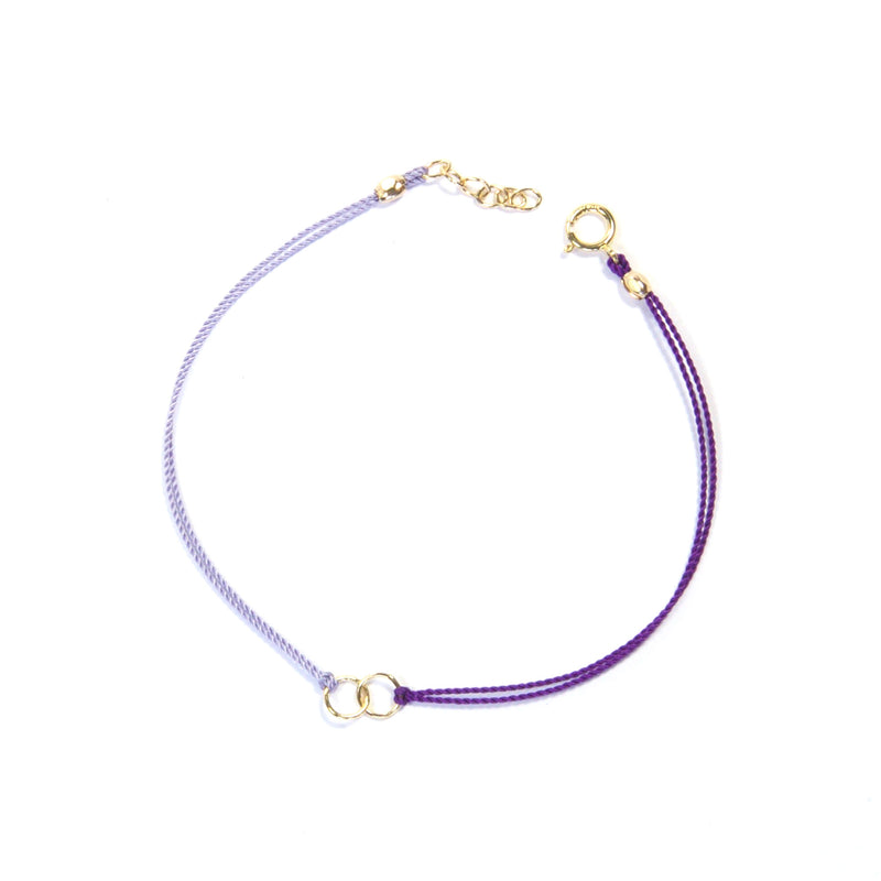 Two color silk string with two circles - purple and lilac Bracelet