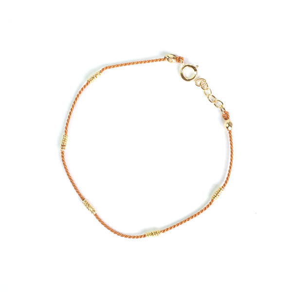 Tan Silk with Gold wire bracelet