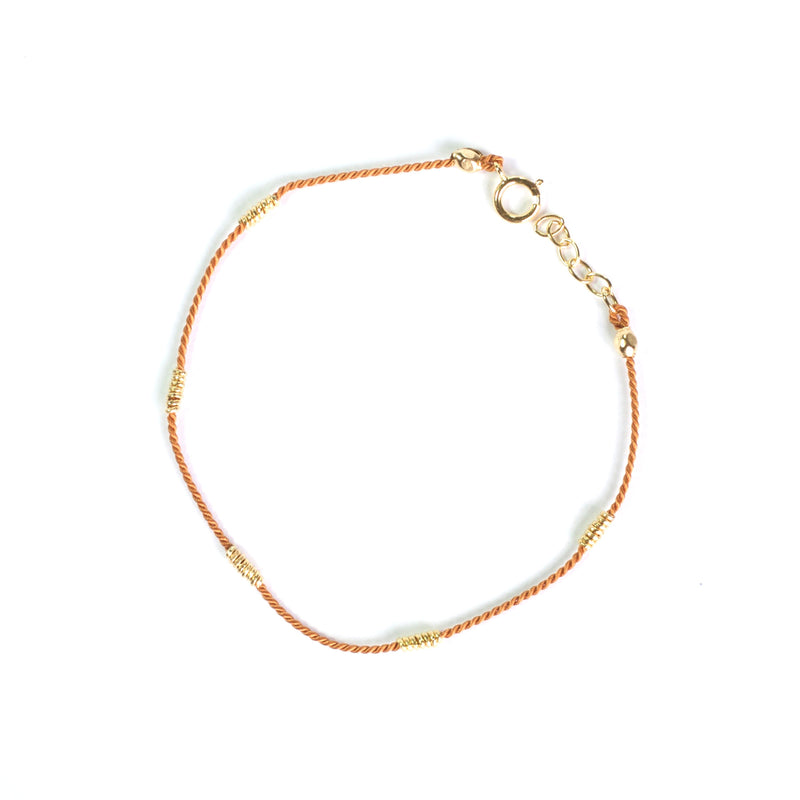 Tan Silk with Gold wire bracelet