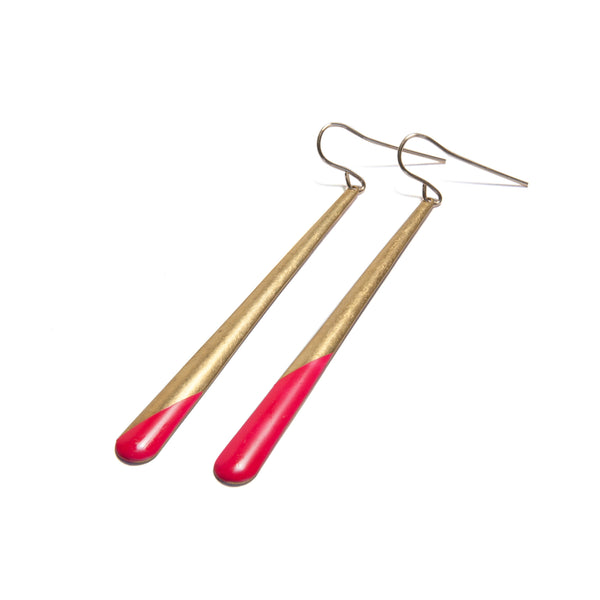 Brass Drop Hook Earrings - pink 