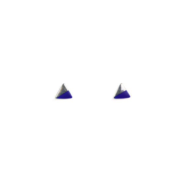 Silver Triangle with Enamel earrings - blue