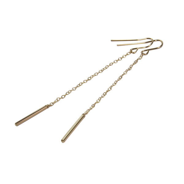 Bar with Chain Gold Earrings Alternate
