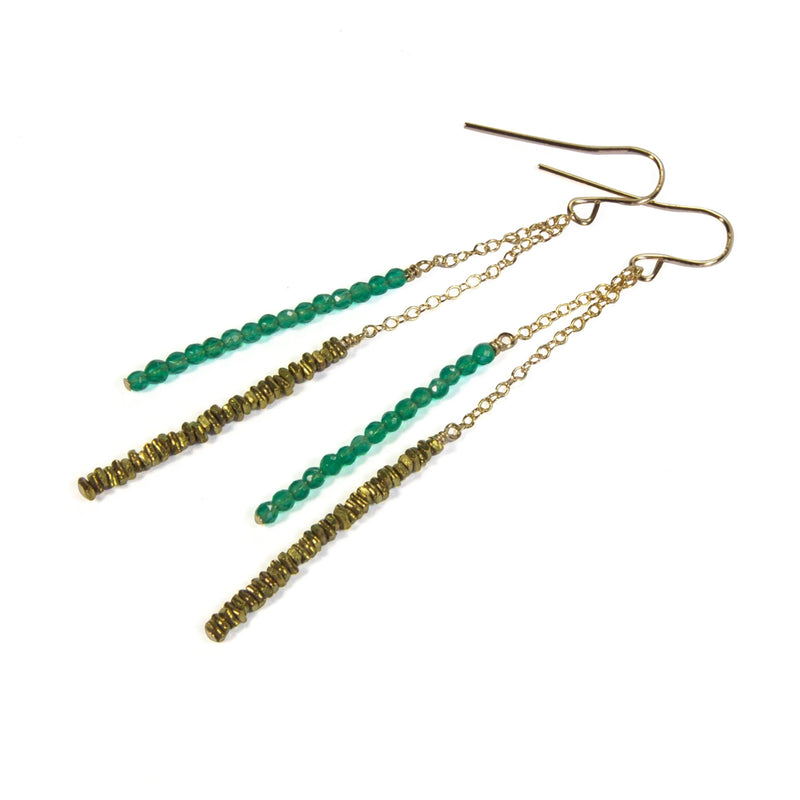 Brass Chip with Green Agate Earrings