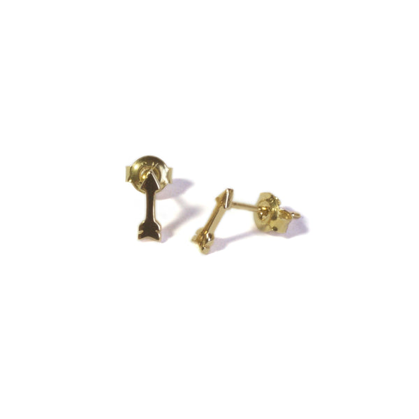 Small Arrow Yellow Gold Earrings with posts in