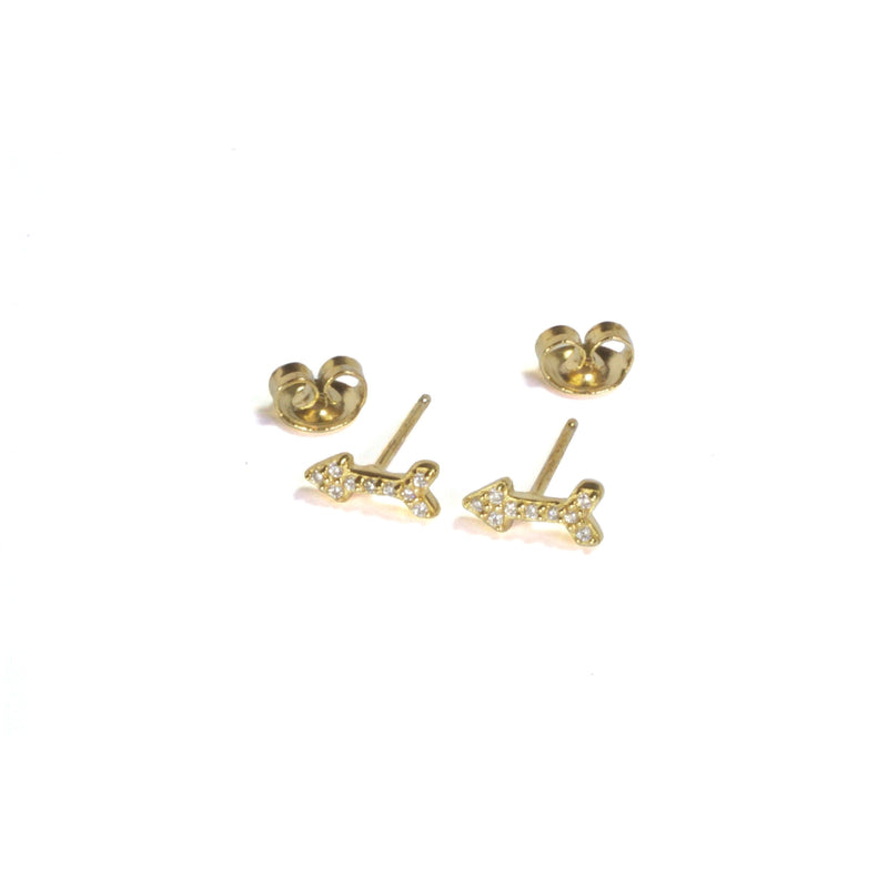 Small CZ Arrow Yellow Gold Earrings with posts in