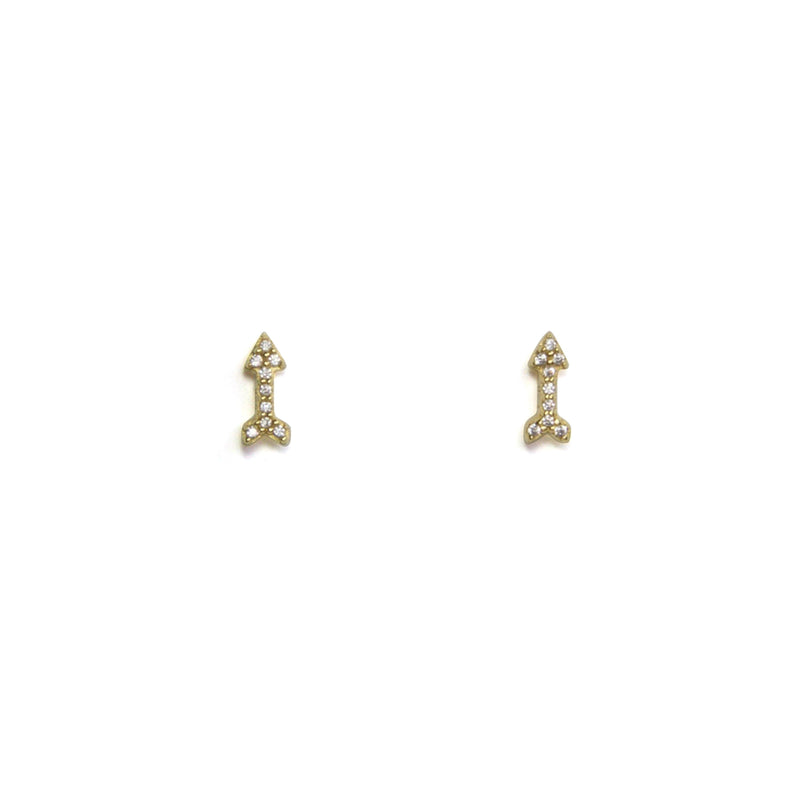 Small CZ Arrow Yellow Gold Earrings