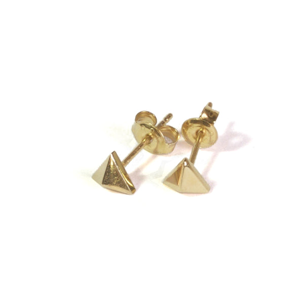 Large Triangle Earrings with posts in - yellow gold