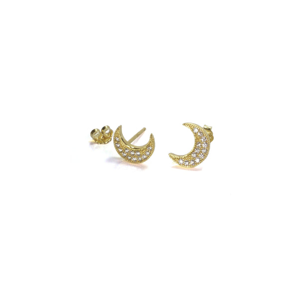Large CZ Moon Earring with posts in - yellow gold