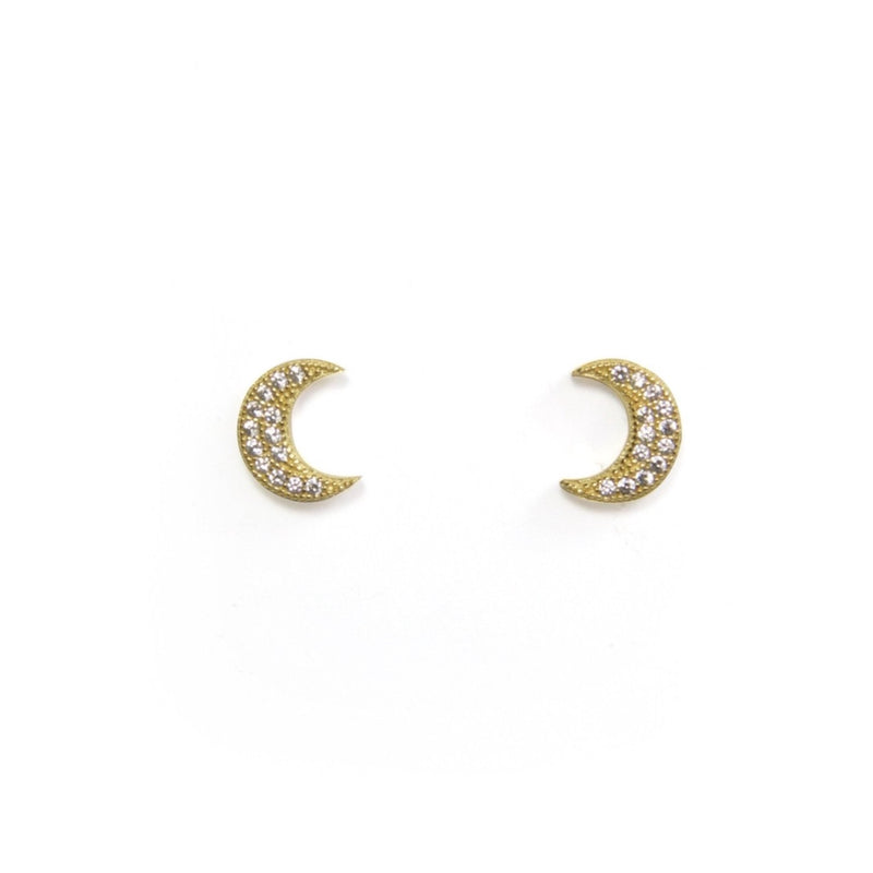 Large CZ Moon Earring - yellow gold
