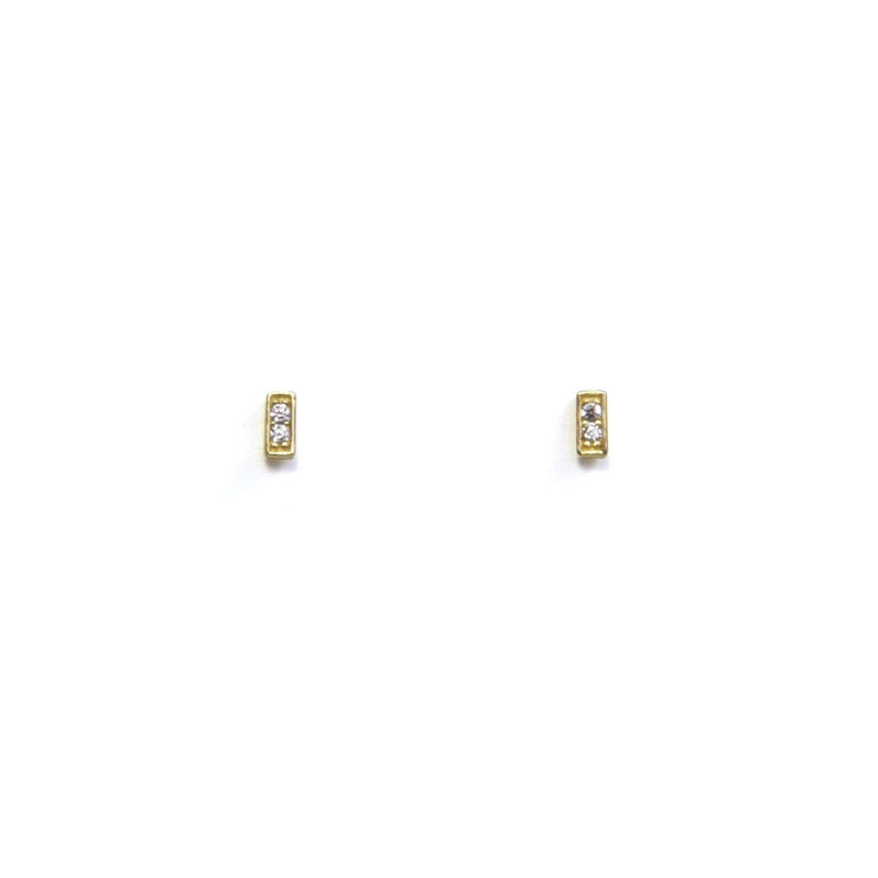Small CZ Bar Earrings - yellow gold, clear