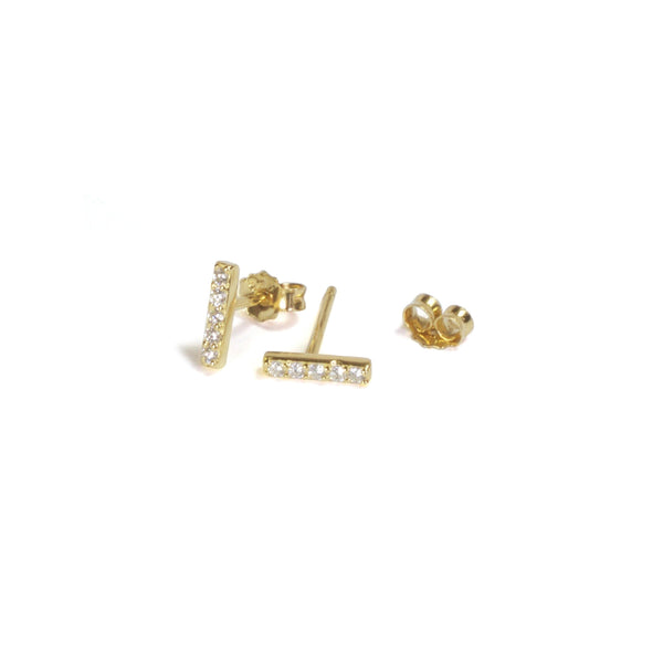 Medium CZ Bar Earrings with posts in - Yellow Gold