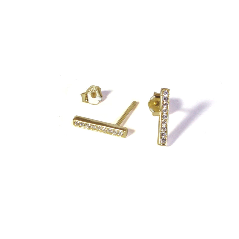 Large CZ Bar Earrings with posts in - yellow gold