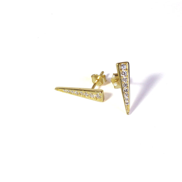 CZ Horn Bar Earrings with posts in - yellow gold