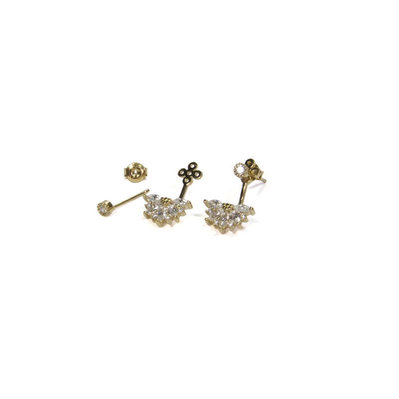 Half Snowflake Ear Jacket Earrings with posts - yellow gold