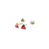 Gold Triangle with Enamel Earrings with posts in - Pink