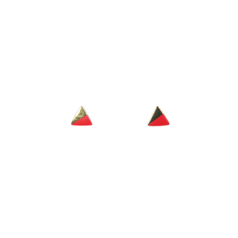 Gold Triangle with Enamel Earrings - Pink