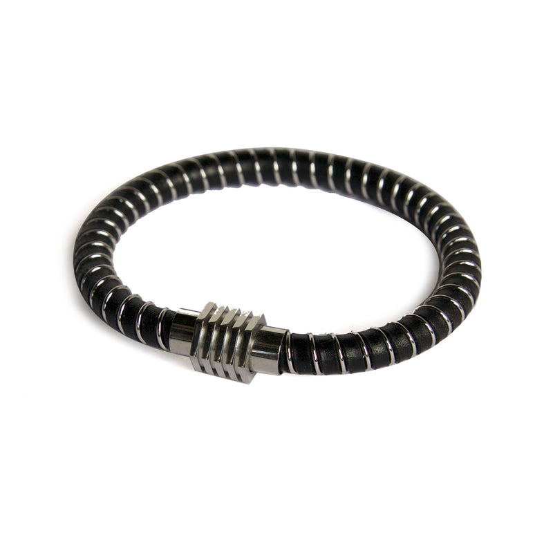Men's Leather Steel Spiral Bracelet