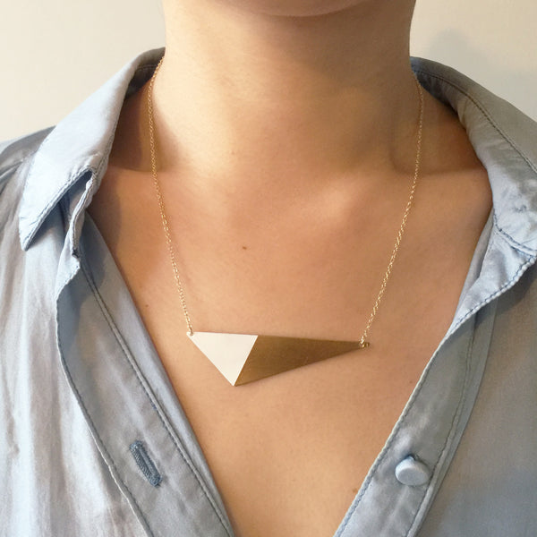 Model wearing Brass Triangle and Enamel Necklace - Black