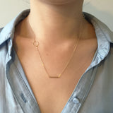 Model wearing Gold Filled Circle and Bar Necklace Alternate