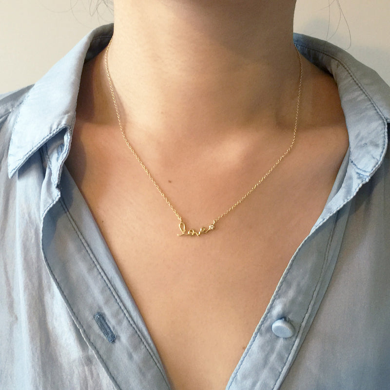 Model wearing Gold Small Love Necklace