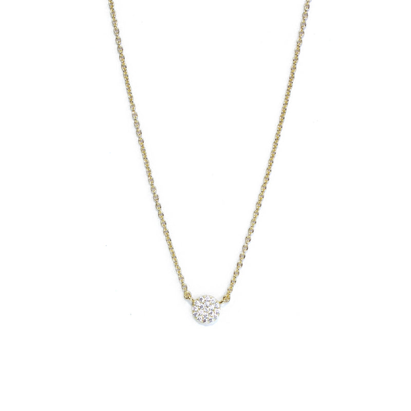 Gold Small CZ disk clear Necklace