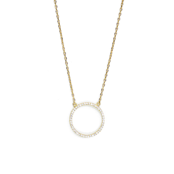 Yellow Gold Large Circle CZ Necklace