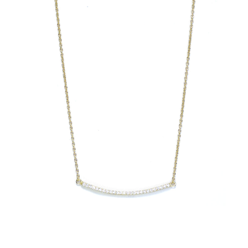 Yellow Gold CZ Curved Bar Necklace