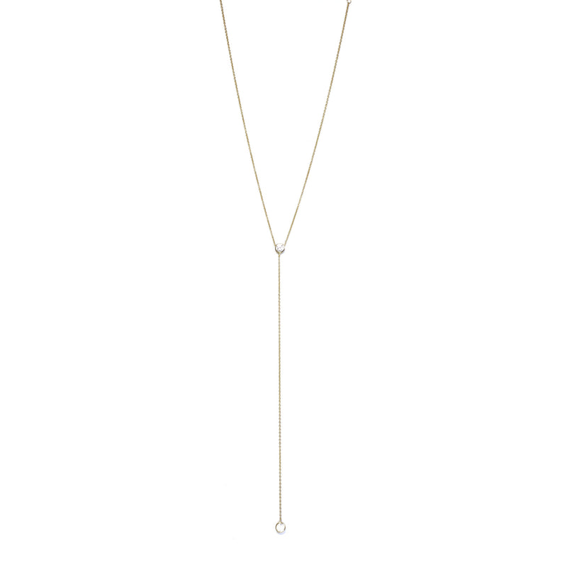 One CZ Lariat Yellow Gold Necklace