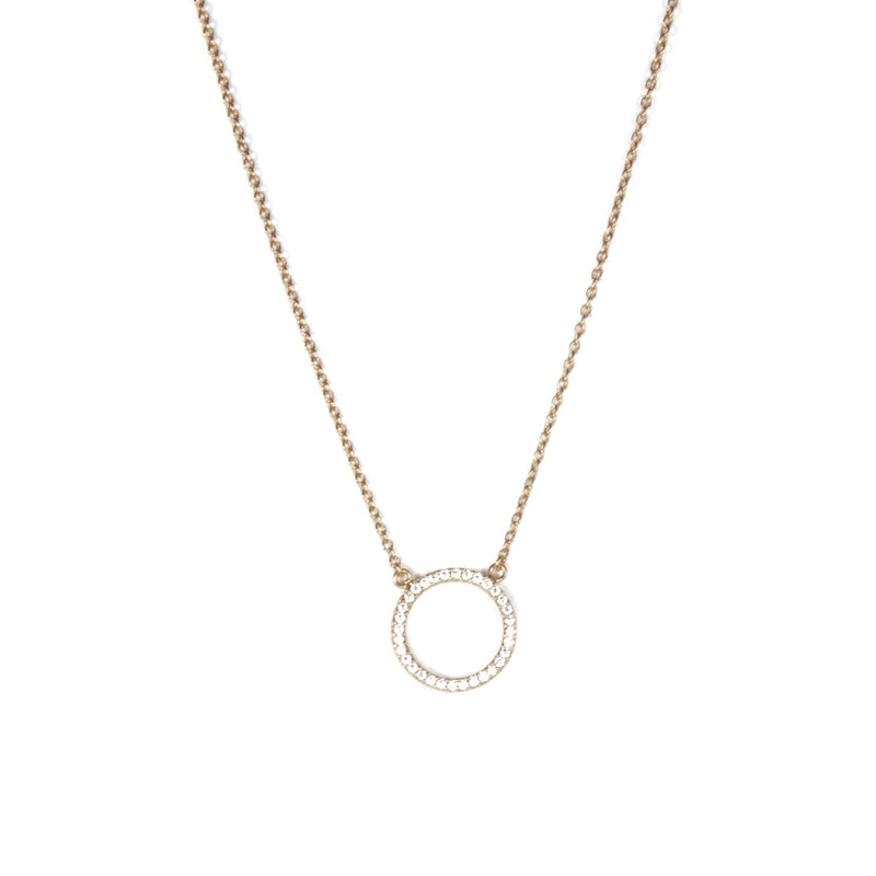 Small CZ Circle Yellow Gold Necklace