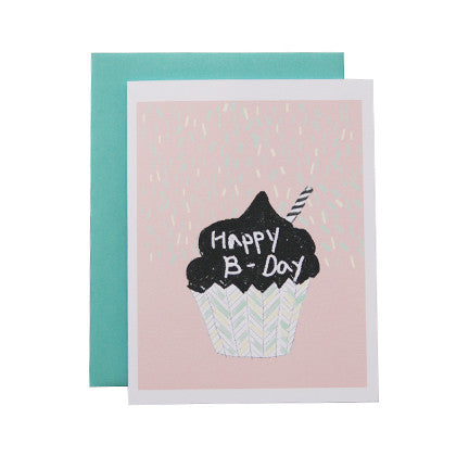 Postcard with an artwork of a cupcake with pink background
