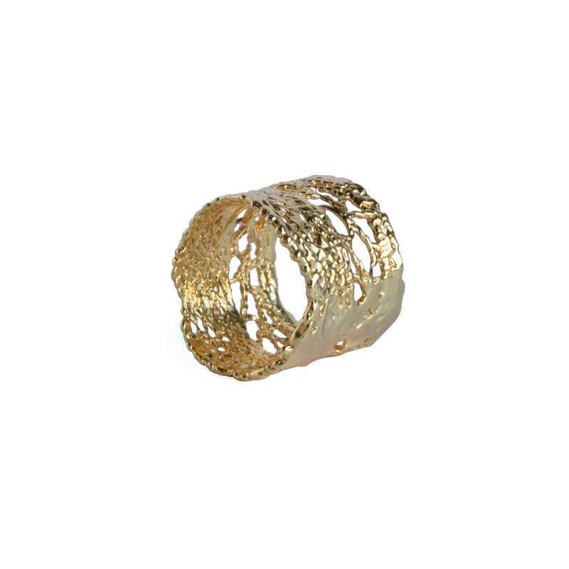 Yellow gold lace ring at an alternate angle