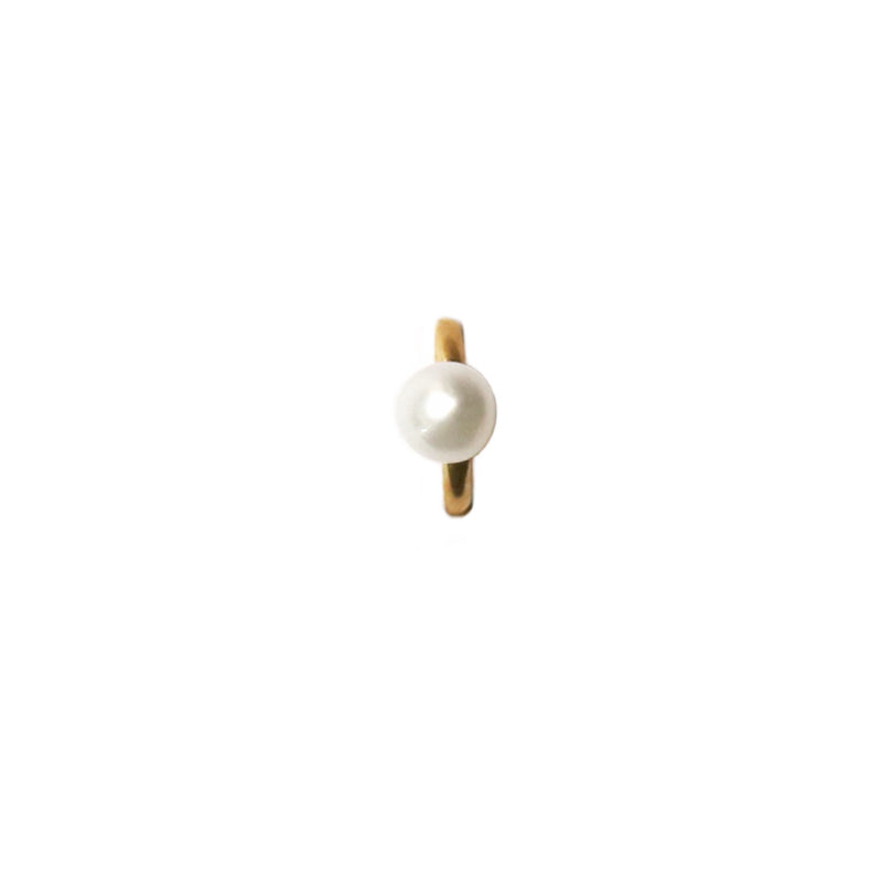 Tiny Pearl Hoop Stud | 14K Gold