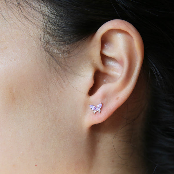 Lilac Butterfly Stud | 14K Rose Gold