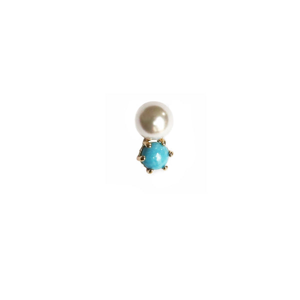 Pearl & Turquoise Stud | 14K Gold
