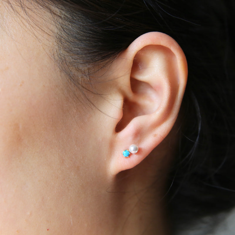 Pearl & Turquoise Stud | 14K Gold