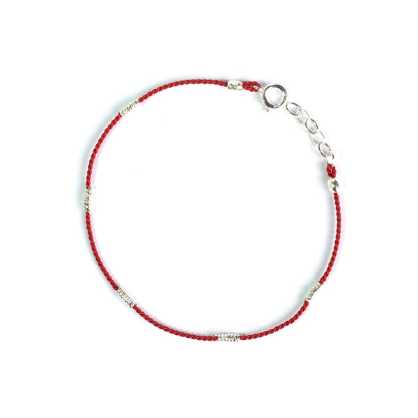 Wrapped Wire Silk Bracelet | Red, Silver