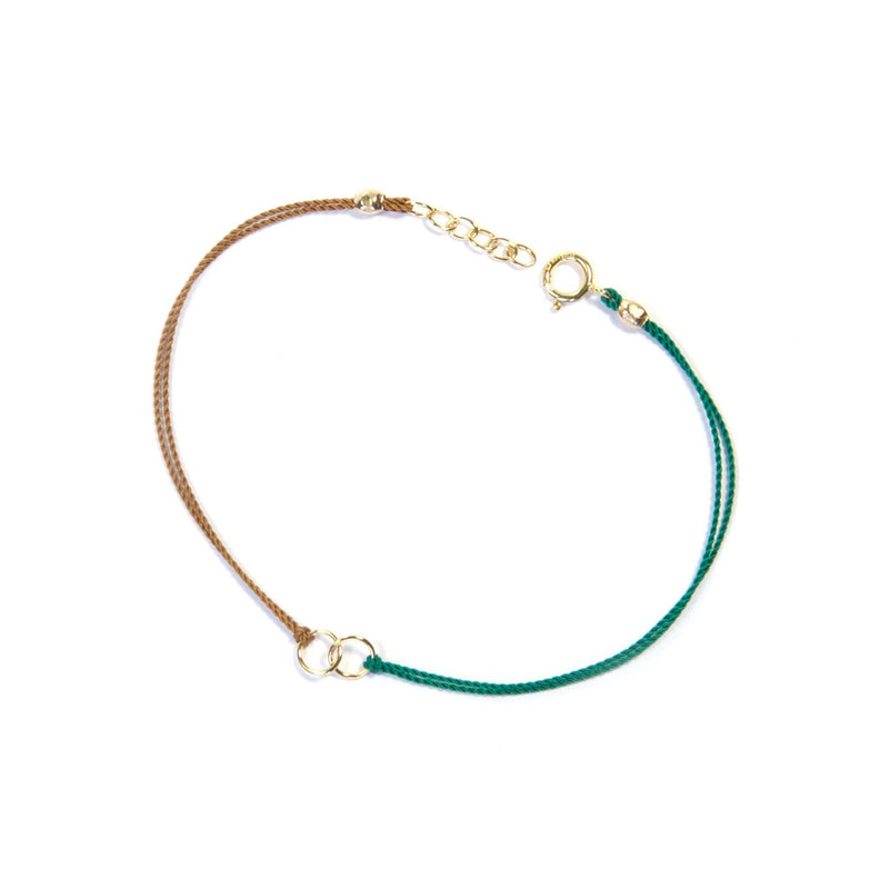 Circle Link Silk Bracelet | Green & Tan, Gold